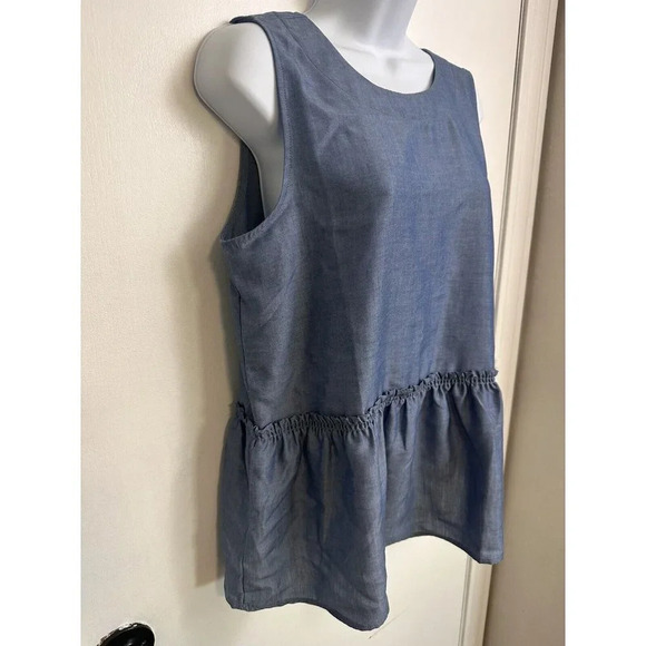 Ann Taylor New Petite Chambray Tie Back Peplum Shell Size Small #0863 - Picture 2 of 11